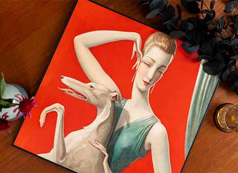 Wall art – Elegant Woman and Afghan Hound by Wladyslaw Benda