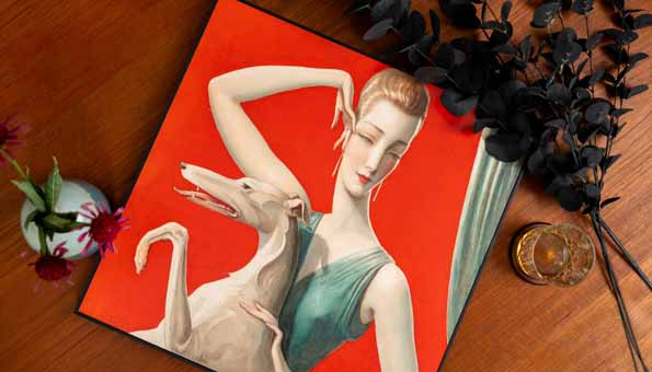 Wall art – Elegant Woman and Afghan Hound by Wladyslaw Benda